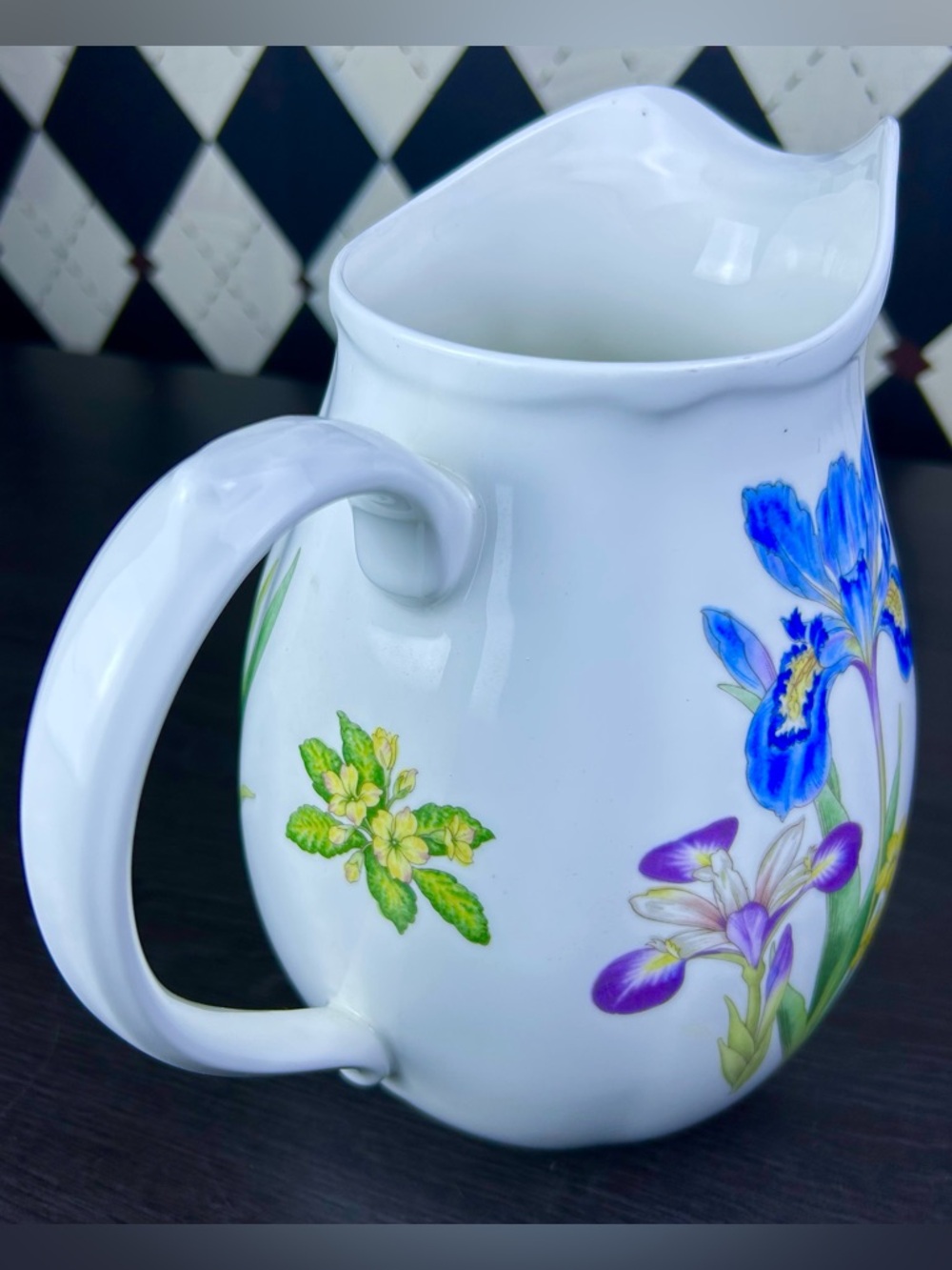 Iris Floral Porcelain Pitcher Large Noritake Jug Botanical 9” White Purple - Picture 5 of 11
